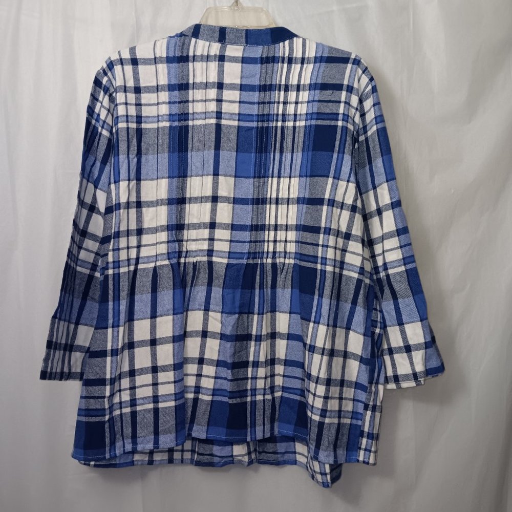 WOMAN WITHIN PINTUCKED FLANNEL PLAID PRINT BUTTON DOWN SHIRT - Picture 9 of 10